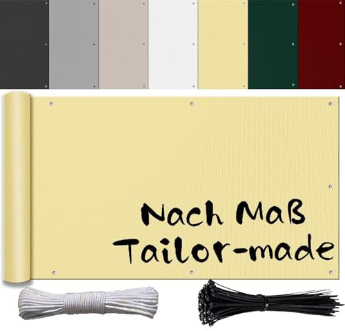 Ufamiluk Windschutz Balkon 120x300cm Wetterfest UV-Schutz Blickdichte 100% Privatsphäre balkonbespannung für Terrassen Balkon Zaun Garten Swimming Pool Beige