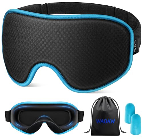 WAOAW Sovmask för kvinnor män, ögonmask sova av 3D-ljusblockerande ögonbindel (blå)
