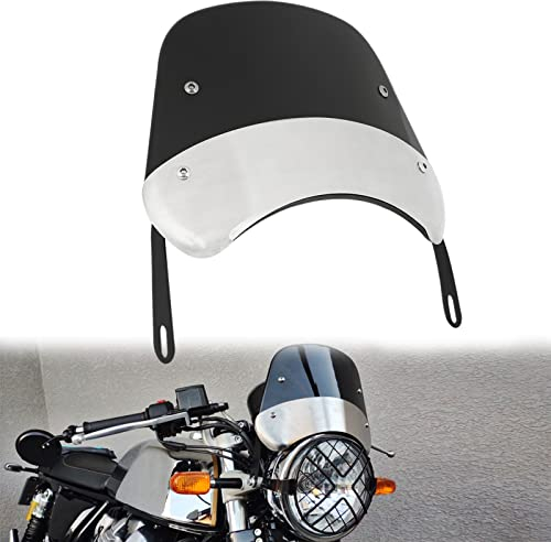 DREAMIZER Parabrisas Universal de Motocicleta, Parabrisas Retro de Motocicleta Compatible con 5-7 Faros Redondos, Deflector de Viento para Bobber Cafe Racer Chopper Cruiser (Negro)