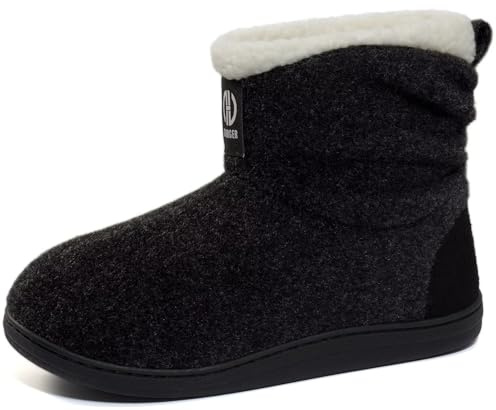 GURGER Chausson Montant Femme Hiver Fourrure Pantoufles Feutre Hautes Chaussons Doublé Chaud Bottes Maison Bottines Noir Taille 40 41
