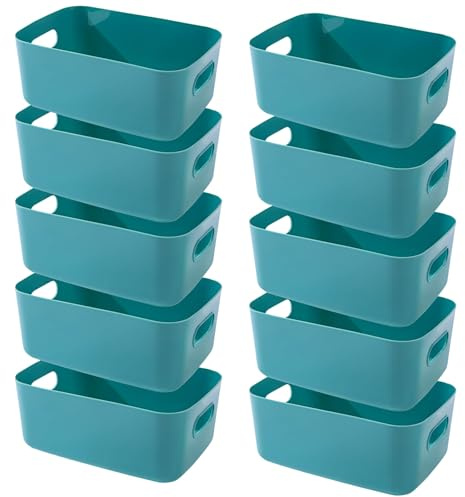 EURXLQ 10 stück Grün Aufbewahrungsbox Kunststoff Aufbewahrungskorb mit Griffen 20×14.7×7cm,Badezimmer Organizer Küchenschrank Organizer Box Körbe Aufbewahrung Kunststoffbox für Regal