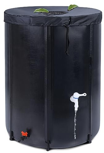 Rihogar 100 Gallon Rain Barrel - Portable Rain Water Collection Barrel - Large Collapsible Water Storage Tank with Spigot Overflow Kit, Black