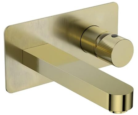 Fluted Roko Brushed Brass Wall Mounted Basin Mixer Tap
