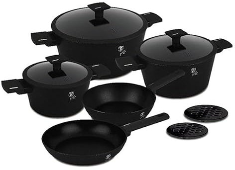 Berlinger Haus Set di 10 pentole nero opaco con superficie in titanio BH-8197