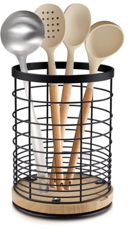 Doafoce Porta Utensili da Cucina, Rotante, Posate in Acciaio Inox Cesto per Posate, Grande Porta Utensili per Cucina 13,5 × 13,5 × 18,6 cm