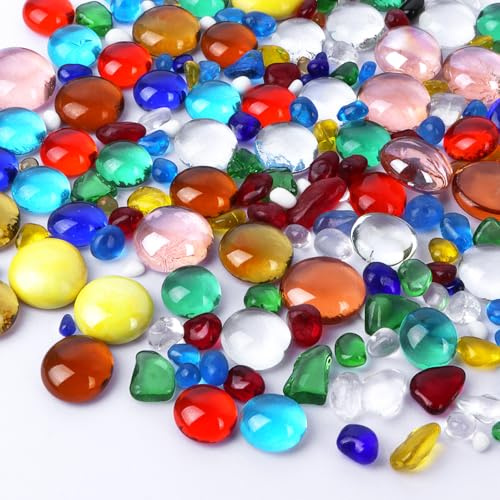 ENUTROF Piedras Decorativas Piedra Decorativa Canicas de Cristal Guijarros | 260g que Brillan en la Oscuridad para Peceras y Acuarios Transparentes Colores Cuentas Pepitas de Vidrio Iridiscentes