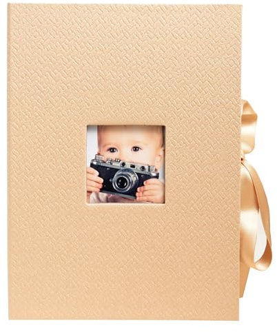 Exacompta - Ref. 77602E OfficeByMe - Caja de fotos de papel texturizado beige - Ventana de personalización - Cierre de cinta - para guardar fotos o fichas de hasta 13 x 18 cm