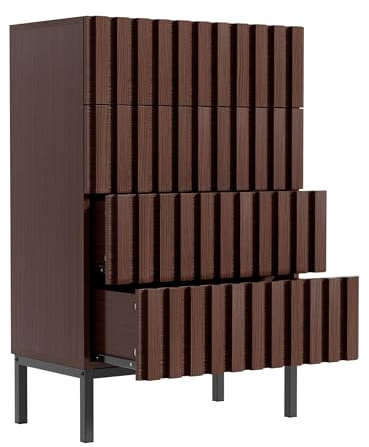 UEV Kommode mit 4 Schublanden, 60 x 34,5 x 92cm, Schrank mit 4 Schubladen, Schmal Kommode, Aufbewahrungskommode, Schrank für Wohnzimmer Schlafzimmer Flur (Dunkelbraun)
