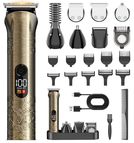 Tondeuse Cheveux Hommes, Kit Professionnel 17-en-1 avec Tondeuse Barbe Homme et Écran LCD ainsi que Tondeuse Finition Zero Gapped Rechargeable USB-C pour un Soin du Corps Complet Homme