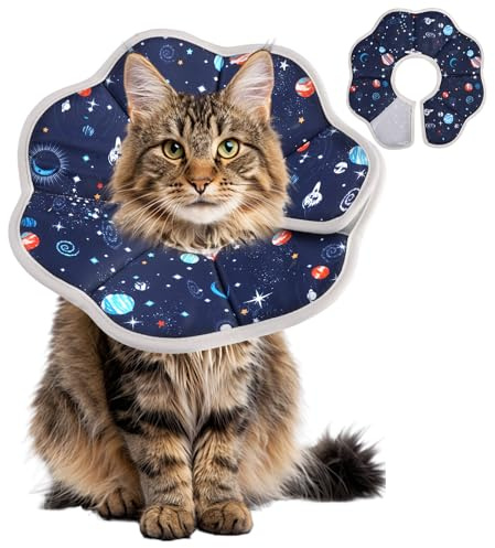 Collare Elisabettiano Gatto per Antipulci e Anti-Leccata,Impermeabile Regolabile e Autoadesivo Circonferenza Collo 18-25 cm,Materiale Morbido, Collare Anti Leccamento Cane e Gatti Dopo Chirurgico