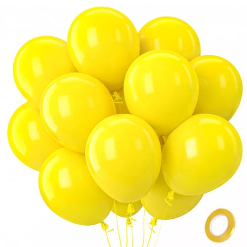 QIFU 100 Pezzi Palloncini Compleanno Elio Palloncini Giallo Modellabili, Addobbi Festa Compleanno Allestimento Gender Reveal Party Baby Shower Laurea Happy Birthday Decorazioni Battesimo, 12 Pollici