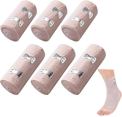 Lot de 6 bandages élastiques médicaux - Pansement de compression textile élastique avec clips métalliques - Bandage élastique pour soutien de la cheville, des bras et des jambes