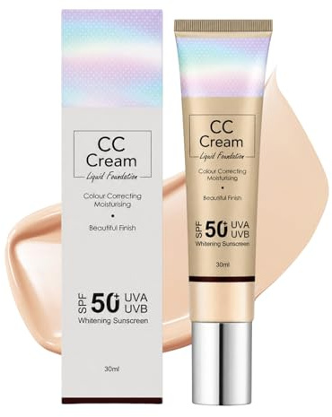 CC Cream, CC Cream Foundation SPF 50, Colour Correcting Foundation Light Coverage Finish, Brightening Face Cream, Hydrating Face Base for Mature Skin & Natural Glow, 30ml