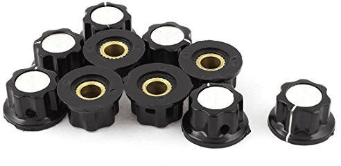 sourcing map 10Pcs Drehknöpfe für 6mm Durchm. Potentiometerwelle,16mm Durchm.,Schwarz Silber