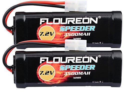 FLOUREON 7.2V 3500mAh NiMH 6 Cell Rechargeable RC Battery with Tamiya Plug for Popular Standard RC Cars including Traxxas, LOSI, Associated, HPI, Tamiya, Kyosho (2pack)