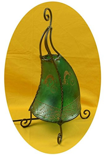 orientale lampada a stelo marokkanische Henna lampada Pelle lampada da tavolo lampada da terra piantana Orient Coq Gecko 40 cm, verde, Höhe x Breite x Tiefe: ca. 40 cm x 18 cm x 15 cm, E14