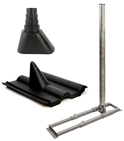 SkyRevolt SAT Dachsparrenhalter 1 m Mast 60 mm Stahl feuerverzinkt Sparren-Halterung für Satelliten-Antenne Satellitenschüssel mit Frankfurter Dachabdeckung Manschette schwarz