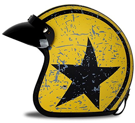 Woljay 3/4 Offener Sturzhelm, Helmet Motorrad-Helm Jet-Helm Scooter-Helm Halbhelme Motorrad Helm Flat mit Rebellen Star Graphic Schwarz Gelb