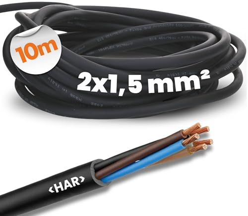 Lapp 10m Câble Caoutchouc H07RN-F 2x1,5 mm² Flexible sans Terre | Fil en cuivre harmonisé, idéal pour chantiers et outils. Résistant aux UV et au froid, tension 450/750 V, usage extérieur.