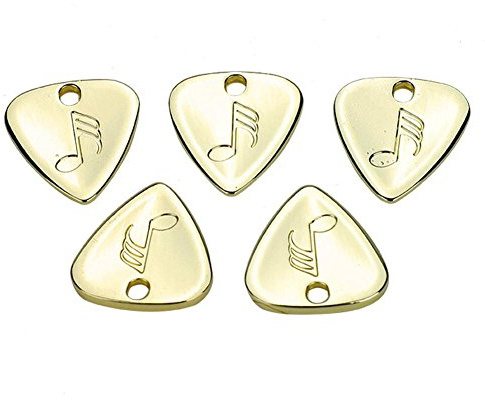 Dilwe 5 Pcs Plektren, Metall Pick Plektrum für Akustische Gitarre, E Gitarre, Ukulele(Gold)