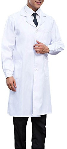 MAKFORT Weißer Mantel Laborkittel für Herren Laborkleid Weiß Lebensmittelmantel Arzt Mantel Arzt Uniform V-Ausschnitt, weiß, XL