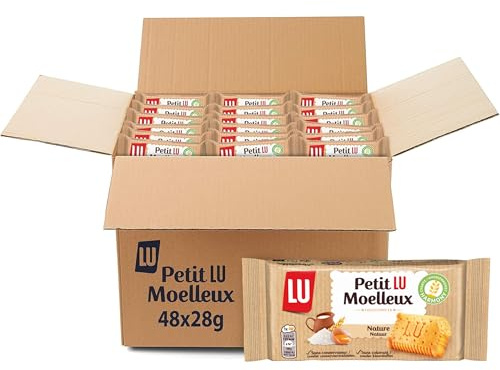 LU - Petit LU Moelleux - Petit Gâteau Moelleux Nature - Lot de Biscuits Individuels - Idéal pour un Goûter Gourmand pour les Enfants - - Carton de 48 Sachets de 28 g (L'emballage peut varier) | 48 Sachets individuels de 28g | Petits gâteaux moelleux recette nature | Idéal pour le goûter des enfants