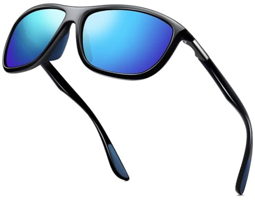 KANASTAL Radsportbrillen Herren und Damen Verspiegelt Blau UV400 Schutz Rechteck Retro Unisex Klassische Fahrende Sportbrille für Reise Wandern und Alltag