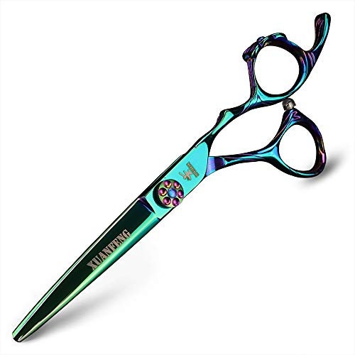 XUAN FENG schwarze Haarschere mit Schleife, 15,2 cm, Friseurschere, Japan 440C Schneid- und Effilierscheren-Set (Schneidschere, grün)