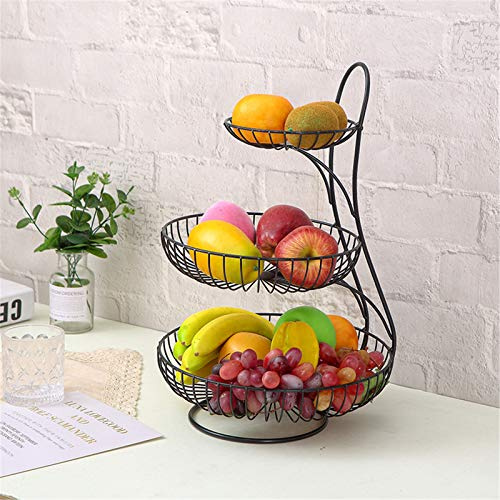 RAILONCH 2/3 Stöckig Obstkörbe, Schwarz/Golden Obst Etagere, dekorativer Obstschale für mehr Platz auf der Arbeitsplatte Küche (schwarz,3 Schicht)