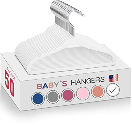 MOERKADA Samt-Baby-Kleiderbügel für Schrank, 27,9 cm, rutschfeste Baby-Kleiderbügel, platzsparende Kinder-Kleiderbügel, 360° drehbarer Haken, stark und langlebig, weiße Kleiderbügel für Säuglinge und
