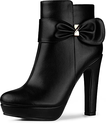 Allegra K Stivaletti da donna con tacco alto e plateau con fiocco, Nero , 40 EU