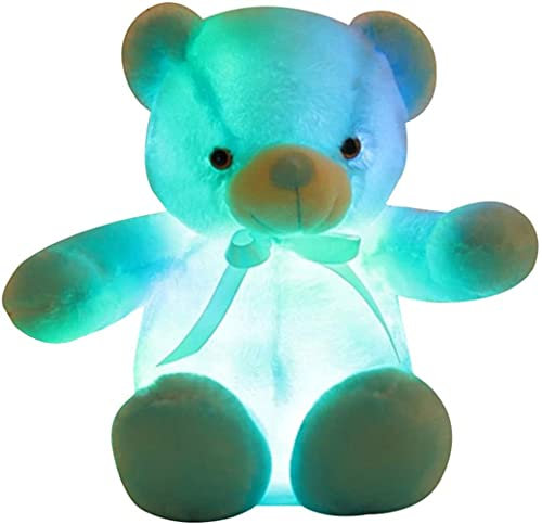 Zinsale Bear Stuffed Animal 7 Colors Light Changing Bear Plush Toy Pillow LED Luminous Night Light for Kids Sleeping (Blue)