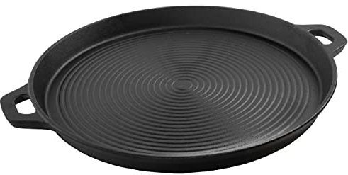 osoltus Gusseisen Plancha Ø 35 cm Grillplatte rund bereits eingebrannt BBQ Grillpfanne für Gasgrill Holzkohlegrill