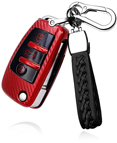 ontto Autoschlüssel Hülle Passt für Audi A1 A3 A4 A6 Q3 Q5 Q7 S3 R8 TT S4 S6 RS4 RS6 Seat Schlüssel Case Schlüsselbox Schlüsselhülle Schlüsselanhänger 3 Tasten TPU Schlüsselcover Rot