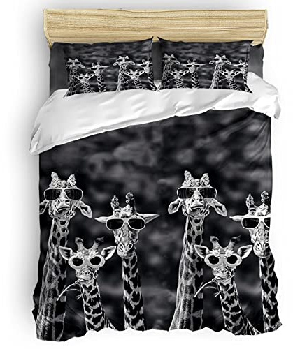 WQIZXCW Giraffe Bettwäsche 200x220, Coole Tiere Microfaser Bettbezug Set 3 Teilig - Weich & Angenehm & Atmungsaktiv, 1 Bettbezüge mit Reißverschluss + 2 Kissenbezug 80x80 cm