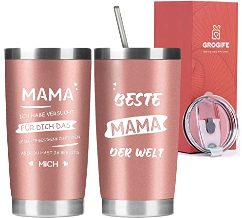 Geschenke Weihnachtenfür Mama, Muttertagsgeschenk von Tochter Sohn, Muttertag Thermobecher Edelstahl mit Spruch, Geburtstagsgeschenk für Mutter Schwiegermutter, Kaffeebecher to go mit Deckel 600ml