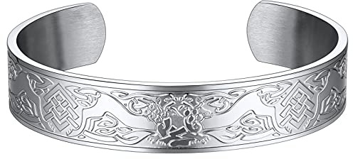 FaithHeart Edelstahl Armreif für Herren Männer Wikinger Armband Punk Gotik Viking Armschmuck mit Geschenkebox für Weihnachten Valentinstag