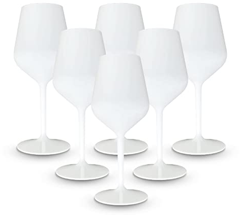 BRYNA - Set 6 Pezzi Bicchieri Calice Vino 33 Cl in Policarbonato (Plastica Rigida), 100% Design Italiano, Bicchieri Infrangibili, Calici Vino Riutilizzabili e Lavabili in Lavastoviglie, Bianco