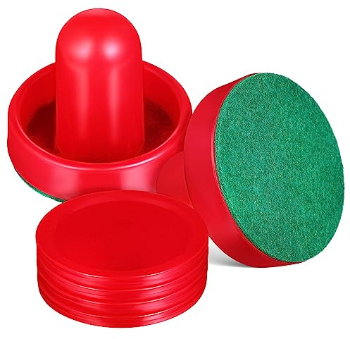 Toddmomy Red Table Hockey Puck and Slider Pusher Set, Plastic Paddles with Flannel Pads for Board Games and Table-Top Surface Protection