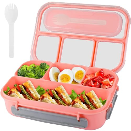 DERDOUT Bento Lunch Box - Adult & Kids Lunch Containers, 4 Compartment, 1300ML (Pink)