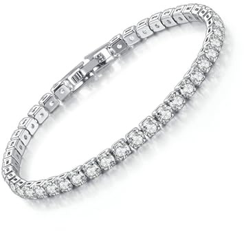 Ryaupy Pulsera Tenis Mujer de Circón Cristal Pulsera Plata Mujer Pulsera Brillante Regalo para Mujeres Muchacha