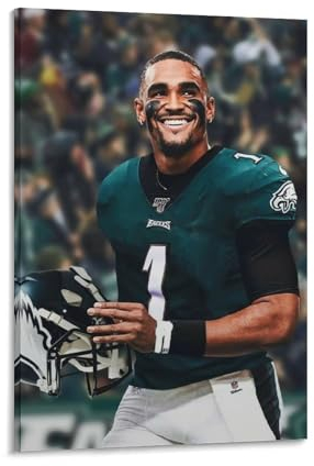 FANLAI Jalen Hurts American Football Postes, cooles Poster, Kunst, Wandgemälde, Leinwand, Poster, moderne Schlafzimmer-Dekoration, 61 x 91,4 cm, 6 Stück