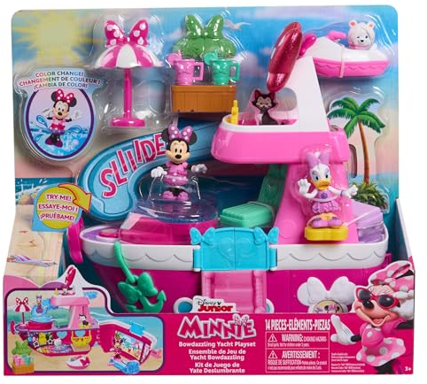Just Play Colección temática de Disney Junior Minnie Mouse Bowdazzling Yacht, con Luces y Sonidos; 14 Piezas, Juego de simulación, Juguetes para niños a Partir de 3 años