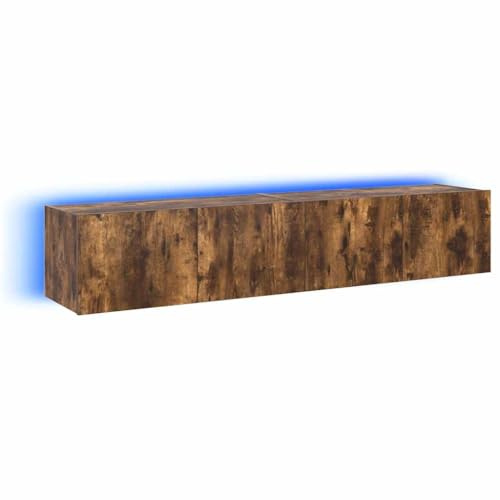 vidaXL Väggmonterad tv-bänk LED 2 st rökfärgad ek 80x35x31 cm, väggenhet, väggmonterad TV-enhet, väggmonterat skåp, TV-väggenhet, hängskåp, väggförråd