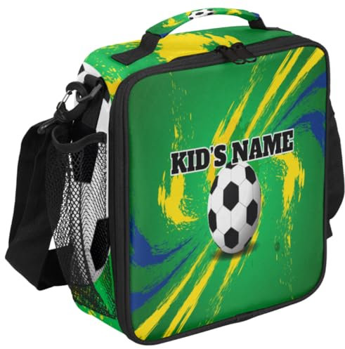 Bolsa de almuerzo personalizada para niños y niñas, lonchera aislada con nombre personalizado, bolsa térmica de comida para niños, para escuela, viajes, picnic, pelota deportiva, fútbol, color verde