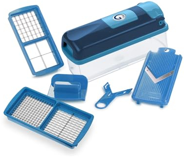 Genius Nicer Dicer Smart Gemüseschneider 6 tlg. Gemüsehobel Küche Schneider für Reiben Würfeln, Salatschneider Obstschneider Zerkleiner manuell, 800 ML Behälter blau