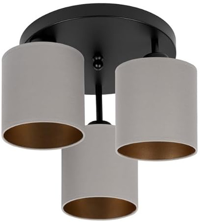 alfalux Deckenlampe 3 Flammig Deckenleuchte E27 LED Geeignet Wohnzimmer Schlafzimmer Küche CL-3030SC-GRGRGR Schwarz - Grau/Grau/Grau