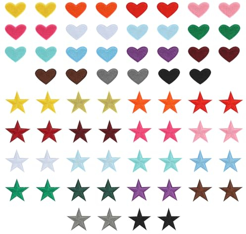 Molain 66 Stück Aufnäher zum Aufbügeln, Herz und Stern Bügelflicken Patches zum Aufbügeln Flicken zum Aufbügeln bestickte Aufnäher für T-Shirt Jeans Kleidung Reparaturen Dekor (Liebe + Sterne)