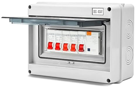 4 Way Plastic Leakage Circuit Breaker Box, Circuit Breaker Panel Garage Caravan Consumer Unit Distribution Protection Boxes Unit Fuse Board 63A 30mA RCD 4MCB 2 * 6A+20A+32A