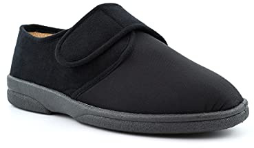 Mens Wide Fit Slippers Washable Slippers Mens Wide Slippers Extra Wide Fit Touch Fastening EEEE Slippers 4E Slippers 4E Width Black 13 UK